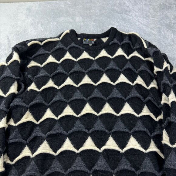 Coogi Australia Men's XL Pure Wool Knit Sweater Black Cream - Picture 6 of 14